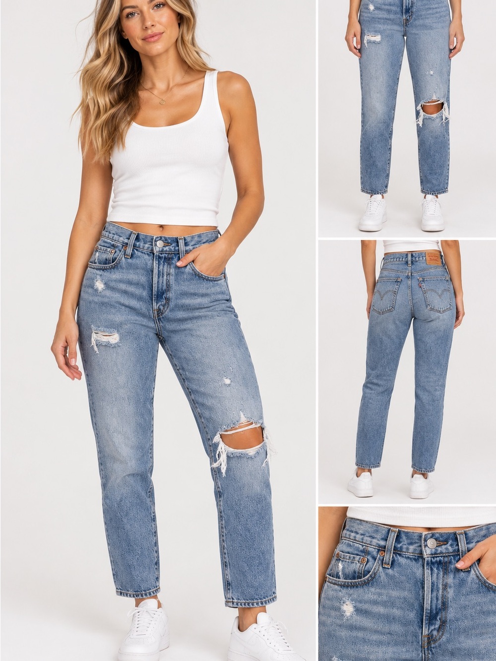 Levi’s Premium 501 Skinny Distressed Ripped Jeans Medium Wash W31/32 L28